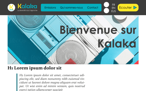 Prototype du site d'une webradio, page d'accueil